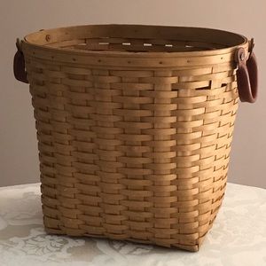 Longaberger Large Waste Basket w/ Leather Handles